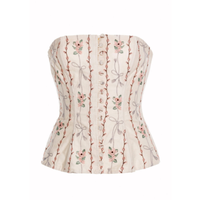 Haut corset bustier sans bretelles en lin crème, broderie florale, fermeture boutonnée sur le devant, structuré avec baleines, style vintage victorien, pour soirée