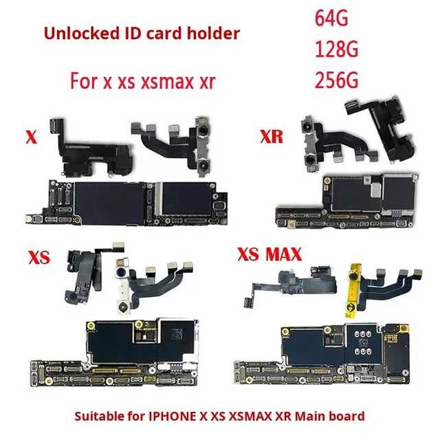 iPhone Motherboard for iPhone X XS XS Max XR Unlocked Mobile Phone New 64G/128G/256G Memory Face ID No Repair