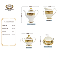 Service à thé et à café en céramique écologique de style européen vintage, 17 pièces, avec motifs en relief