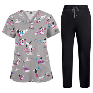 64001 Printed Washable Shirt and Solid Color Pants Set, Nurse Doctor Hospital Clinic Work Uniform Two-piece Set Medical Uniform - Product Image 3
