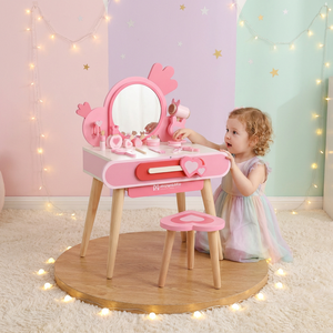 MUWANTU - Tocador de Maquillaje de Madera Rosa para Niñas, Juguete de Disfraces, Juguete Educativo Preescolar de Cosméticos de Madera - Product Image 2