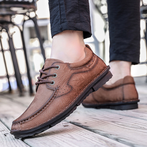 Suministro de fábrica, acepta OEM, capa de puño de alto nivel, cuero de vaca con cordones, zapatos casuales hechos a mano para papá para hombres - Product Image 5