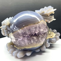 Sphère de dragon en améthyste naturelle, agate, druse et géode, sculptée à la main, pour la décoration intérieure et la collection de cristaux de guérison