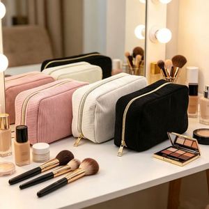 Bolsa de Corduroy al por Mayor, Bolsa Organizadora de Cosméticos de Gran Tamaño, Bolsa de Almacenamiento de Viaje para Mujer, Estuche de Maquillaje Portátil - Product Image 1