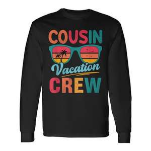 T-shirt rétro à manches longues Cousin Vacation Crew, design lunettes de soleil de plage d'été - Product Image 1