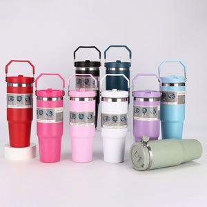 Vaso Térmico Portátil de Acero Inoxidable de 20oz/30oz con Asa, Tapa y Popote Abatible, Antiderrames, para Café y Viajes al Aire Libre - Product Image 1