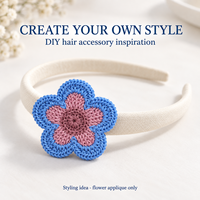 Applique florale au crochet bleue et rose de 2 pouces à coudre pour vêtements, chapeaux, sacs, accessoires pour cheveux et projets de bricolage