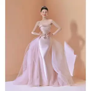 ZX-617 Pink fishtail toasting dress girl 2023 new satin bar mitzvah ceremony girl girl engagement host yuji evening dress dress