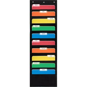 10 Pocket File Organizer Chart Black 14x47 Wall Mount <b>Storage</b> For Office Home Use Polyester Material - Product Image 1