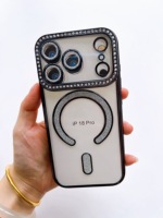Étui de téléphone magnétique transparent avec placage diamanté brillant pour iPhone 18 Pro, TPU souple transparent avec protection de l'objectif de l'appareil photo