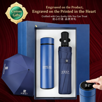 Coffrets cadeaux promotionnels d'entreprise avec logo personnalisé - Bouteilles d'eau isothermes, parapluies pliables automatiques pour événements professionnels, clients VIP