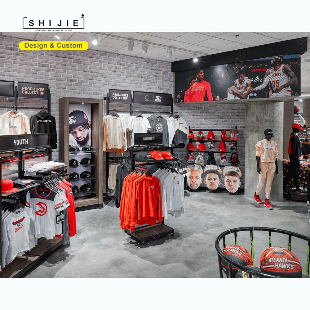 Wholesale Men Sportswear Clothes Shop Interior Design Custom Gold Store Fixtures Sport Clothing Display Rack for Clothing Store