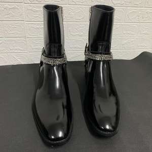 รองเท้าบูทหัวแหลมโซ่หนังไข่มุกสำหรับผู้ชาย, รองเท้าบูทเชลซี - Product Image 5