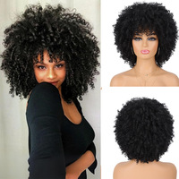 Perruque courte afro bouclée, style africain, petites boucles, en soie, semi-tissée à la main