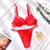 Ensemble soutien-gorge push-up à larges bretelles ornées de strass et culotte taille haute grande taille, plusieurs coloris, pour usage quotidien et rendez-vous galants