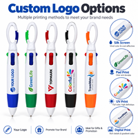 Stylo bille multicolore 4 en 1 avec clip mousqueton, stylo de poche portable, encre rouge, bleue, verte, noire, cadeau publicitaire, vente en gros