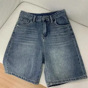 Shorts en jean décontractés pour femme, <span class=keywords><strong>taille</strong></span> <span class=keywords><strong>haute</strong></span>, coupe <span class=keywords><strong>large</strong></span>, longueur genou, collection Printemps-Été - Product Image 1
