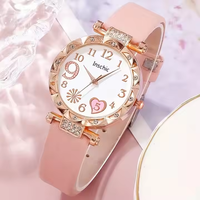 Mode mignon coeur femmes montre Bracelets & ensemble de bijoux 5 pièces rose Quartz montre pierre perlée Bracelets pour les filles vie quotidienne