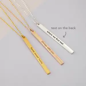 Wholesale Personalized Custom Metal Vertical Name Bar Necklace For Women Letter Necklace