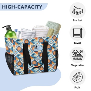 Portable Custom Design Island Flower Guam Design Storage Tote Canvas <b>Foldable</b> Dust <b>Bag</b> Large Laundry <b>Bag</b> with Mesh Pockets - Product Image 5