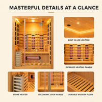 Sauna Híbrida Interior PLOUTARA con Paneles de Calefacción Infrarrojos, Calentador de Piedra, Puerta de Vidrio e Iluminación LED para Proyectos OEM ODM