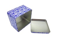 Boîte à bonbons emballage vide en étain boîte à thé en étain boîte à couvercle plat en porcelaine bleu et blanc fabricant de gros carré métal alimentaire fer blanc
