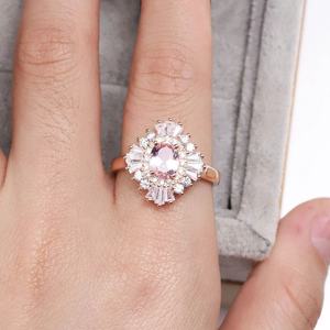 Anillo de Compromiso de Joyería con Morganita Ovalada Rosa Melocotón Chapada en Oro Rosa S925 Estilo Vintage Victoria Antiguo - Product Image 6