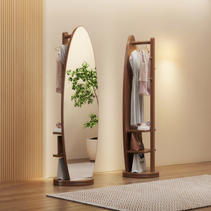 Perchero Moderno de Madera Maciza con Espejo y Estantes, Mueble de Almacenamiento Independiente para Dormitorio o Sala de Estar - Product Image 1