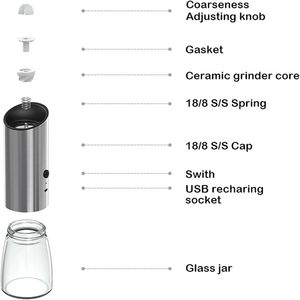 Rechargeable USB Bamboo Eco-Friendly Himalayan Salt & <b>Pepper</b> <b>Grinder</b> Set with Stainless Steel Mills - Product Image 4