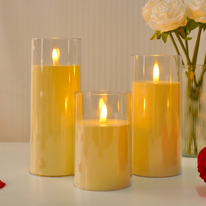 Bougies de pilier LED scintillantes en acrylique ivoire, fausses bougies LED électriques sans flamme en acrylique pour mariage, vente en gros - Product Image 3