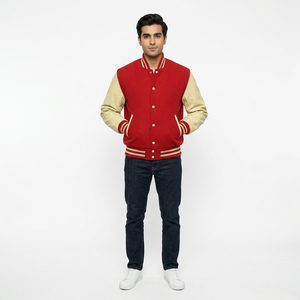 Custom 100% Cotton <b>Men's</b> Winter <b>Baseball</b> <b>Jacket</b> Stand Collar Breathable Canvas Front <b>for</b> Casual Outdoor Teamwear Varsity Style - Product Image 1