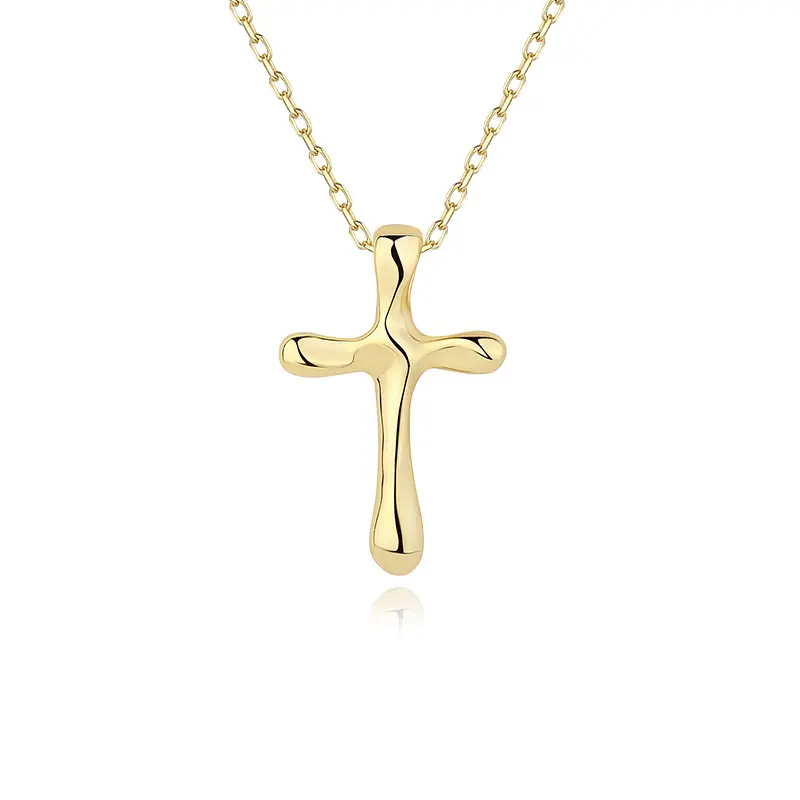 Dainty simple gold plated pendant hammered 925 sterling silver cross necklace