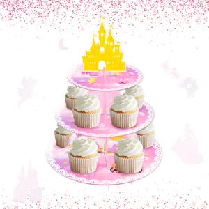 Dt007 Công Chúa Lâu Đài Chủ Đề 3 Tier Cupcake Đứng Cô Gái Bánh Sinh Nhật Đứng Cho Bé Tắm Nguồn Cung Cấp Bên