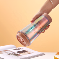 Gobelet à double paroi LED de 560ml (19.6oz) Tasses transparentes en acrylique sans BPA avec couvercle pour boire directement pour les fêtes