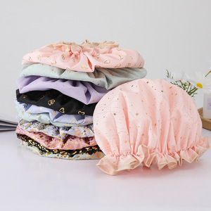 <span class=keywords><strong>Bonnet</strong></span> de Douche Réutilisable Double Couche pour Femmes et Filles, Imprimé Étoiles Dorées <span class=keywords><strong>Fantaisie</strong></span>, Imperméable, Vente en Gros - Product Image 6