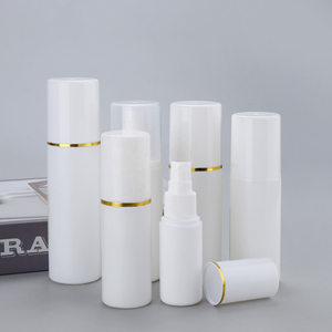 White Cylinder Plastic Cosmetic <b>Bottles</b> With Gold Stripe Screw Cap PP Material Empty Packaging 30ml 60ml 80ml 100ml 120ml - Product Image 6