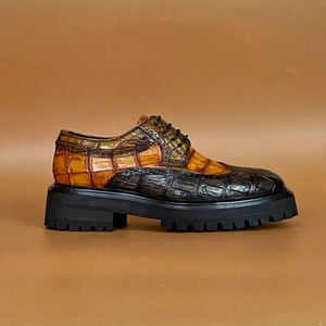 Men's 100% Genuine Crocodile Leather Dress <b>Shoes</b> Thick Chunky Sole Lace-Up Business Casual <b>Shoes</b> <b>Height</b> <b>Increasing</b> - Product Image 2
