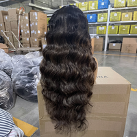 Perruque sans colle avec fermeture en dentelle 4x4, cheveux mélangés, taille moyenne, ondulation naturelle, vente en gros # Perruque en cheveux humains de couleur OTL1B-386 pour femmes noires