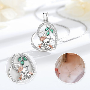 Merryshine all'ingrosso 925 in argento Sterling cuore carino animale gioielli donne 3 maiale madre e piccolo maiale collana di fascino per le donne - Product Image 4