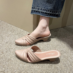 New women's shoes summer fashion solid color pointed toe shoes casual outskirts <strong>wedge</strong> women's shoes hollow <strong>low</strong> heel sandals - Product Image 3