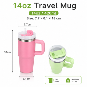 Gobelet isotherme en acier inoxydable de 14 oz avec poignée et paille, tasse à café portable pour voiture, tasse personnalisable avec logo - Product Image 3