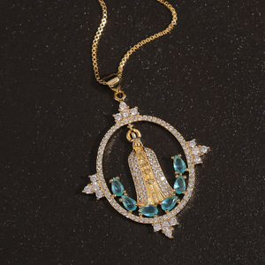 Risingmoon-caja de circón de cobre para mujer, cadena de lujo, Cruz, coronación religiosa, Túnica, collar de la Virgen María - Product Image 5