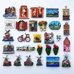 Customization resin UV print or hand painted 3D refrigerator magnet tourist souvenir crafts amsterdam magnets for fridge