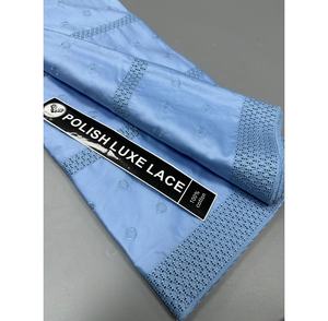 Tela de Encaje Africana de Alta Calidad, Tela de Encaje de Algodón Pulido, Color Azul Cielo, 5 Yardas para Ropa Masculina Nigeriana - Product Image 6