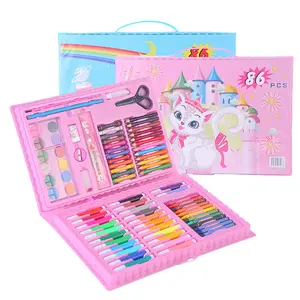 Wholesale 86 Piece School Kids Drawing Art Stationery Painting Set Stationery with crayon and watercolour Customized