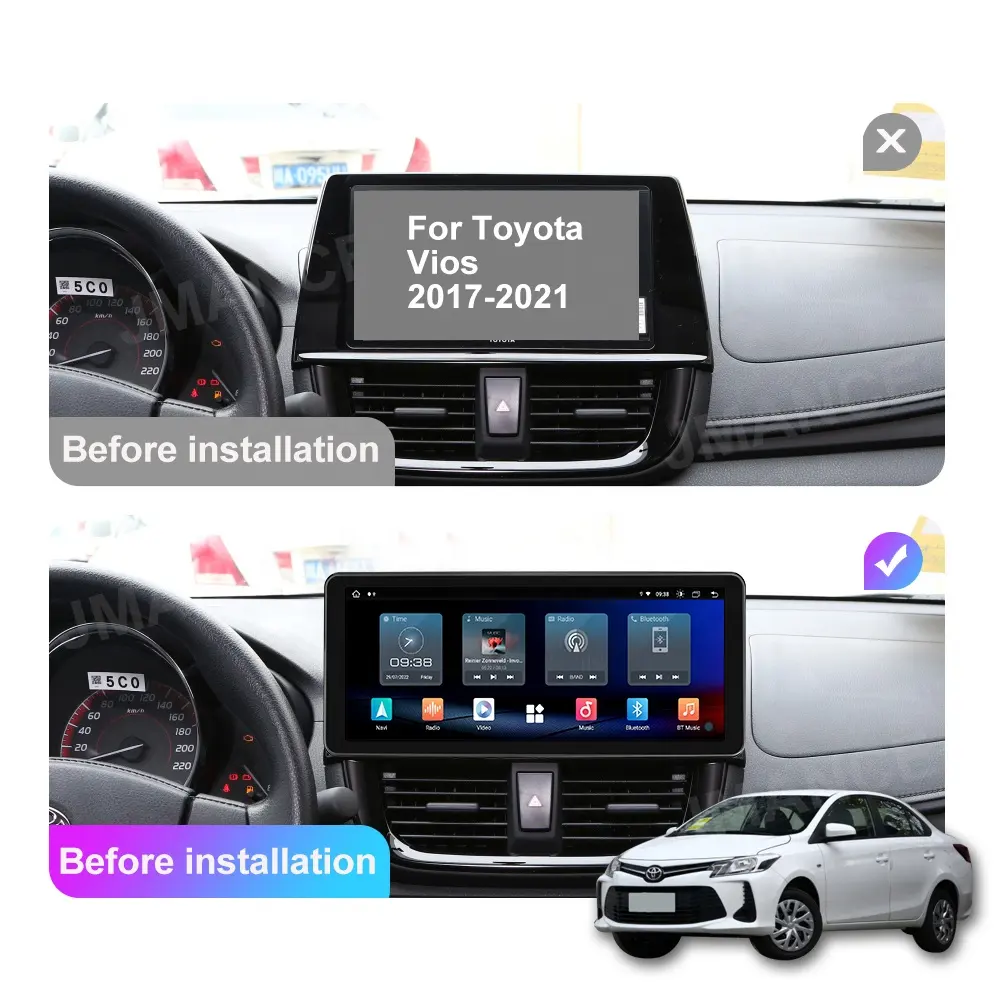 Jmance 12.3นิ้ว Touch Screen 1920*720 Android 10 BT5.0 Carplay Android Auto 4G สำหรับรถยนต์ Toyota Vios 2017-2021