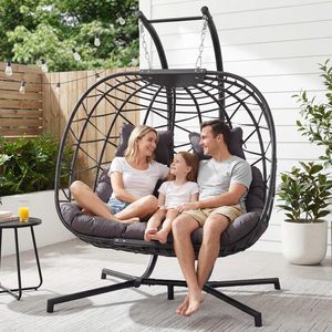 Fauteuil <span class=keywords><strong>suspendu</strong></span> <span class=keywords><strong>double</strong></span> avec support, hamac <span class=keywords><strong>suspendu</strong></span> surdimensionné pour 2 personnes, intérieur/extérieur, avec coussin - Product Image 1