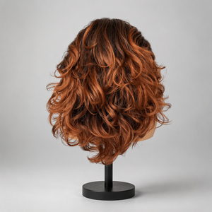 Parrucche sintetiche con <span class=keywords><strong>frangia</strong></span> riccia e fascia per capelli # MT1B-30 Parrucche Sintetiche Ondulate Yaki a Strati, Colore Ombre Ginger Brown Auburn, per Donne di Colore - Product Image 4