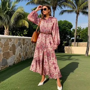 Taop & Za 2025 Robe florale bohème à manches longues pour femme avec imprimé et ceinture pour un <span class=keywords><strong>look</strong></span> décontracté d'été charmant - Product Image 1
