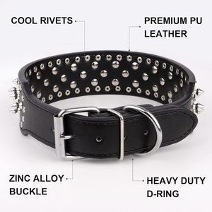 Spiked <strong>Dog</strong> Collar for Medium Large <strong>Dogs</strong> Cool Rivet PU Leather Pet Collar with Zinc Alloy Buckle Durable <strong>Dog</strong> Neck for Outdoor - Product Image 3